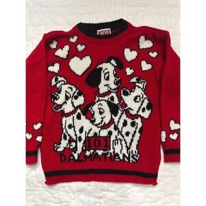 Vintage 101 Dalmatians Hearts Knit Sweater Pullover Disney Valentine